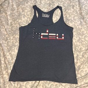 HDEU, Chase Rice , Gray Racerback Tank Top with American Flag Design
